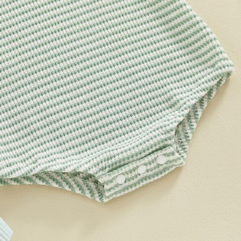 Newborn Baby Boy Girl Waffle Romper Short Sleeve Solid Striped Crewneck Bubble Oversized Bodysuit Infant Summer Outfit in Kuwait