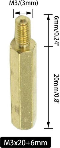 Hxchen M3 x 20mm + 6mm Male to Female Thread Brass Hexagon Hex Standoff Spacer Pillars - (50 Pcs) in Saudi Arabia