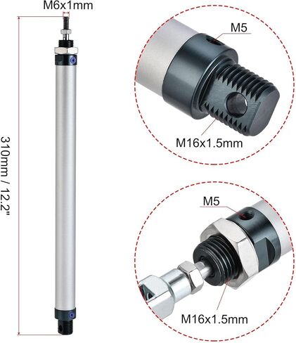 uxcell Pneumatic Air Cylinder 16mm Bore 300mm Stroke with Y Connector and Quick Fittings, MAL 16x300, for Automatic Equipment in Saudi Arabia