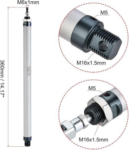 uxcell Pneumatic Air Cylinder 16mm Bore 300mm Stroke with Y Connector and Quick Fittings, MAL 16x300, for Automatic Equipment in Saudi Arabia