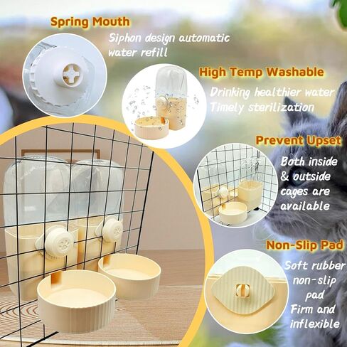34oz Hanging Automatic Rabbit Feeders for Cages Gravity Ferret Food Dispenser Cat Food Bowl Set Pet Feeding Station for Guinea Pig Hedgehog Bunny(Cream yellow, Food) in Saudi Arabia