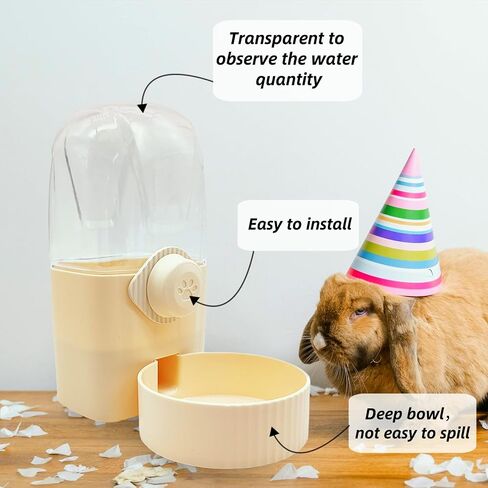 34oz Hanging Automatic Rabbit Feeders for Cages Gravity Ferret Food Dispenser Cat Food Bowl Set Pet Feeding Station for Guinea Pig Hedgehog Bunny(Cream yellow, Food) in Saudi Arabia