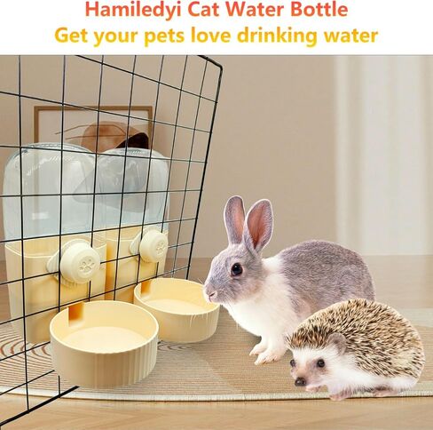 34oz Hanging Automatic Rabbit Feeders for Cages Gravity Ferret Food Dispenser Cat Food Bowl Set Pet Feeding Station for Guinea Pig Hedgehog Bunny(Cream yellow, Food) in Saudi Arabia