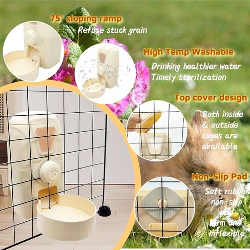 34oz Hanging Automatic Rabbit Feeders for Cages Gravity Ferret Food Dispenser Cat Food Bowl Set Pet Feeding Station for Guinea Pig Hedgehog Bunny(Cream yellow, Food) in Saudi Arabia