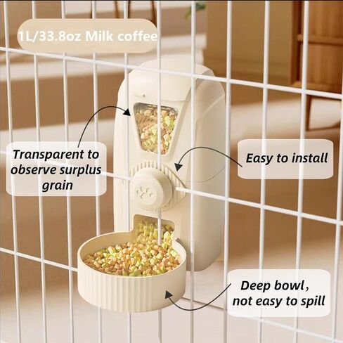 34oz Hanging Automatic Rabbit Feeders for Cages Gravity Ferret Food Dispenser Cat Food Bowl Set Pet Feeding Station for Guinea Pig Hedgehog Bunny(Cream yellow, Food) in Saudi Arabia