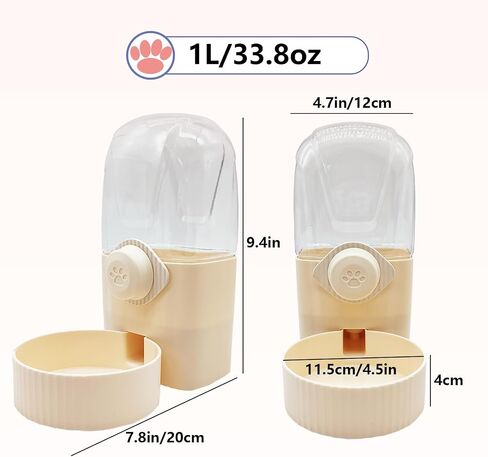 34oz Hanging Automatic Rabbit Feeders for Cages Gravity Ferret Food Dispenser Cat Food Bowl Set Pet Feeding Station for Guinea Pig Hedgehog Bunny(Cream yellow, Food) in Saudi Arabia