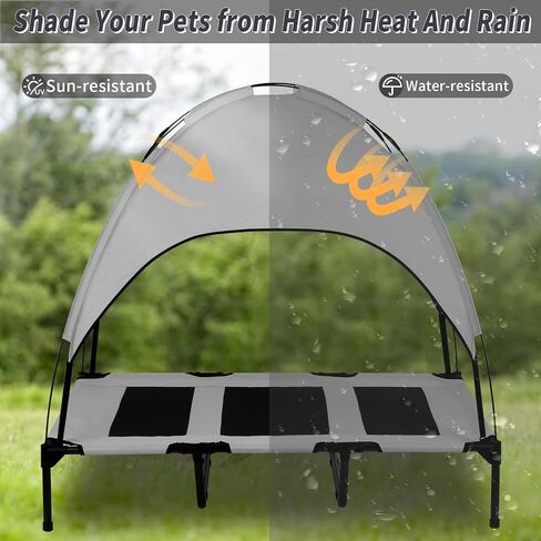 Elevated Outdoor Dog Bed with Canopy, Raised Removable Cover Cooling Dog Beds with Waterpoof Shade Dog Tent Outside Portable Dog Cot for Large Dogs Pet (Brown) in Saudi Arabia