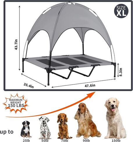 Elevated Outdoor Dog Bed with Canopy, Raised Removable Cover Cooling Dog Beds with Waterpoof Shade Dog Tent Outside Portable Dog Cot for Large Dogs Pet (Brown) in Saudi Arabia