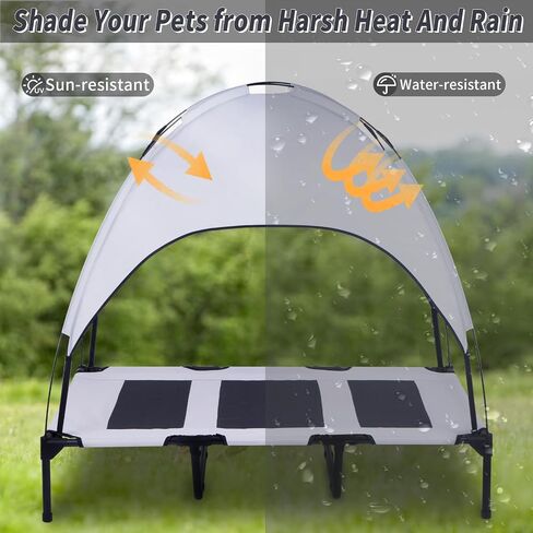 Elevated Outdoor Dog Bed with Canopy, Raised Removable Cover Cooling Dog Beds with Waterpoof Shade Dog Tent Outside Portable Dog Cot for Large Dogs Pet (Brown) in Saudi Arabia