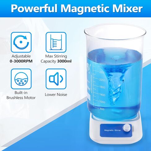 لوحة تحريك مغناطيسية من eLabPal، خلاط مغناطيسي بلوحة تحريك 3000 دورة في الدقيقة مع شريط تحريك، سعة التحريك القصوى 3000 مل (بدون تسخين) in Kuwait