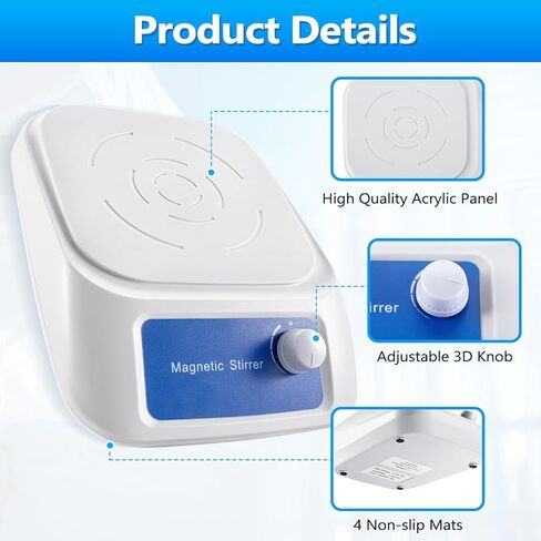 لوحة تحريك مغناطيسية من eLabPal، خلاط مغناطيسي بلوحة تحريك 3000 دورة في الدقيقة مع شريط تحريك، سعة التحريك القصوى 3000 مل (بدون تسخين) in Kuwait