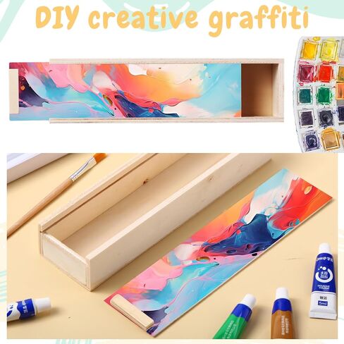 Spiareal 16 Pcs Unfinished Wood Pencil Box with Sliding Lid Rectangle Unpainted Storage Box for DIY Craft Making Jewelry Box Holiday Gift 7.7" x 2.2" x 1.4" in Saudi Arabia