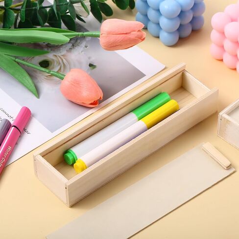 Spiareal 16 Pcs Unfinished Wood Pencil Box with Sliding Lid Rectangle Unpainted Storage Box for DIY Craft Making Jewelry Box Holiday Gift 7.7" x 2.2" x 1.4" in Saudi Arabia