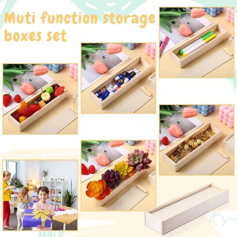 Spiareal 16 Pcs Unfinished Wood Pencil Box with Sliding Lid Rectangle Unpainted Storage Box for DIY Craft Making Jewelry Box Holiday Gift 7.7" x 2.2" x 1.4" in Saudi Arabia