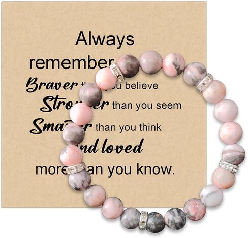 Hxlac Inspirational Bracelets for Women, Encouragement Gifts Stone Bracelet for Women Friends, Motivational Gifts for Women, Always Remember You Are Braver Positive Beaded Stretch Bracelets with Card in Saudi Arabia