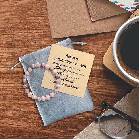 Hxlac Inspirational Bracelets for Women, Encouragement Gifts Stone Bracelet for Women Friends, Motivational Gifts for Women, Always Remember You Are Braver Positive Beaded Stretch Bracelets with Card in Saudi Arabia