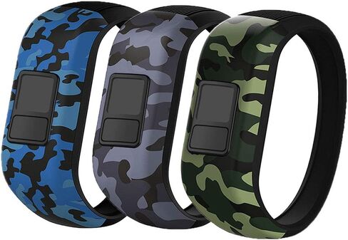 iBREK for Garmin Vivofit jr/jr 2/3 Bands, Silicone Stretchy Replacement Watch Bands for Kids Boys Girls Small Large(No Tracker)-Small,3 Pack:Blue&Green&Gray Camo in Saudi Arabia