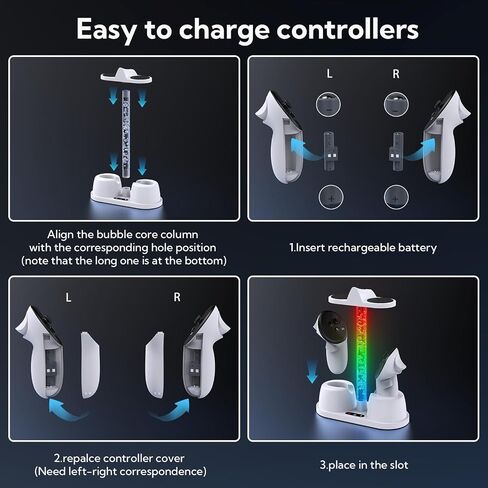 Charging Dock for Quest 3, Quest 3 Charging Station with RGB Light & Stand Non-Slip,VR Controller and Headset Charge Simultaneously, Display Stand for Quest 3 in Saudi Arabia