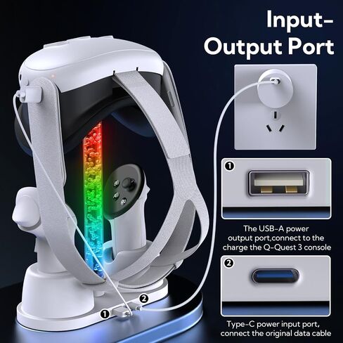 Charging Dock for Quest 3, Quest 3 Charging Station with RGB Light & Stand Non-Slip,VR Controller and Headset Charge Simultaneously, Display Stand for Quest 3 in Saudi Arabia