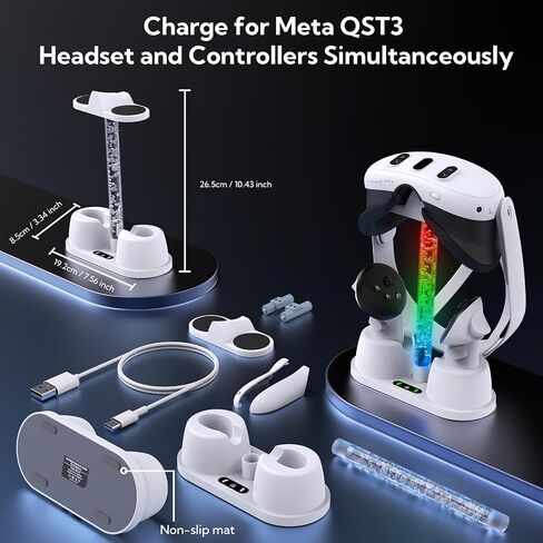 Charging Dock for Quest 3, Quest 3 Charging Station with RGB Light & Stand Non-Slip,VR Controller and Headset Charge Simultaneously, Display Stand for Quest 3 in Saudi Arabia