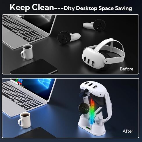 Charging Dock for Quest 3, Quest 3 Charging Station with RGB Light & Stand Non-Slip,VR Controller and Headset Charge Simultaneously, Display Stand for Quest 3 in Saudi Arabia