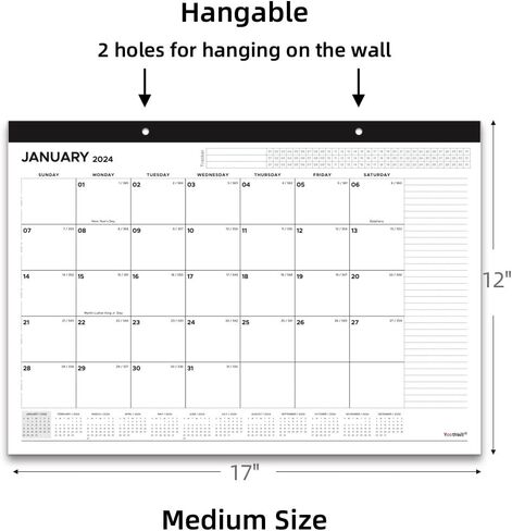 Month Calendar 2024 - Wall / Desk Calendar, 12-Months, JANUARY 2024 - DECEMBER 2024, 12’’ x 17’’, Large Blocks with Julian Dates for Daily Schedule Planner, Perfect for Planning and Organizing Your in Saudi Arabia