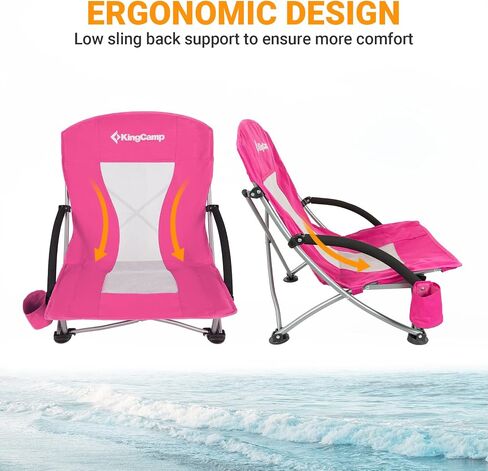 KingCamp Low Folding Beach Chairs for Adults,Portable Lightweight Lowback Sling Chair with Headrest,Cup Holder,Carry Bag Armrest,Foldable Chair for Sand Camping Concert Travel,300LBS in Saudi Arabia