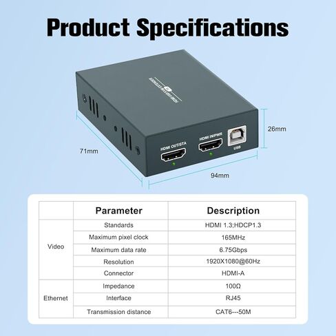 موسع HDMI USB KVM عبر كابل Cat5e/6/Ethernet واحد، يصل إلى 165 قدمًا، دقة Full HD 1080P، يدعم HDMI1.3 HDCP1.3 in Kuwait