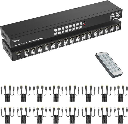 Yinker VGA KVM 8 منافذ، USB VGA Rackmount KVM + 8 كابلات KVM + 4 محاور USB + محدد سطح مكتب سلكي + آذان مثبتة على حامل in Kuwait