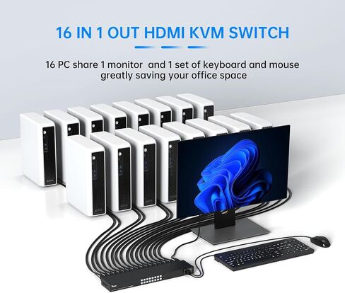 Yinker VGA KVM 8 منافذ، USB VGA Rackmount KVM + 8 كابلات KVM + 4 محاور USB + محدد سطح مكتب سلكي + آذان مثبتة على حامل in Kuwait