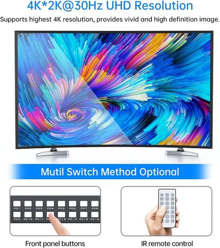 Yinker VGA KVM 8 منافذ، USB VGA Rackmount KVM + 8 كابلات KVM + 4 محاور USB + محدد سطح مكتب سلكي + آذان مثبتة على حامل in Kuwait
