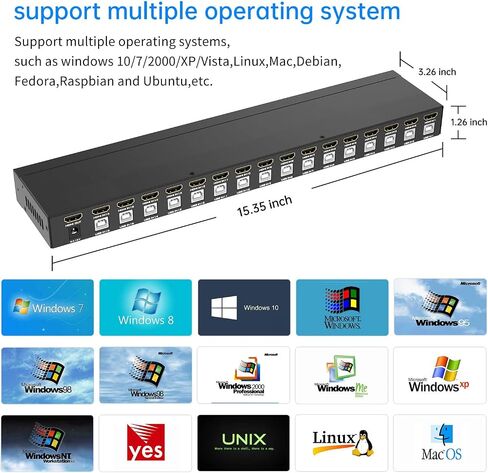 Yinker VGA KVM 8 منافذ، USB VGA Rackmount KVM + 8 كابلات KVM + 4 محاور USB + محدد سطح مكتب سلكي + آذان مثبتة على حامل in Kuwait