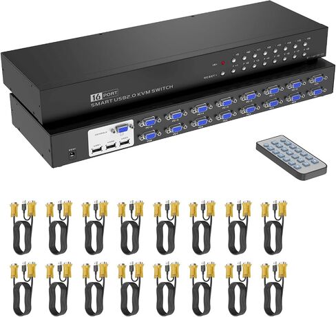 Yinker VGA KVM 8 منافذ، USB VGA Rackmount KVM + 8 كابلات KVM + 4 محاور USB + محدد سطح مكتب سلكي + آذان مثبتة على حامل in Kuwait