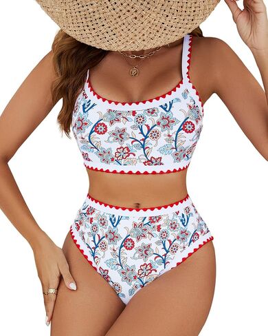 MELYUM High Waisted Bikini Sets for Women 2 Piece Tummy Control Swimsuit Floral Full Coverage Bathing Suit Teens Girls in Saudi Arabia