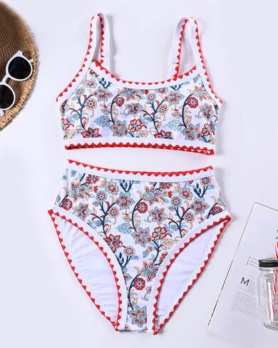 MELYUM High Waisted Bikini Sets for Women 2 Piece Tummy Control Swimsuit Floral Full Coverage Bathing Suit Teens Girls in Saudi Arabia
