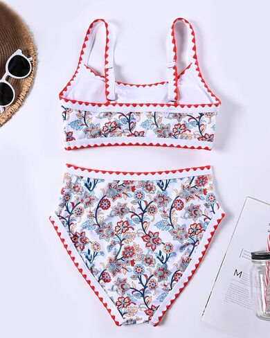 MELYUM High Waisted Bikini Sets for Women 2 Piece Tummy Control Swimsuit Floral Full Coverage Bathing Suit Teens Girls in Saudi Arabia