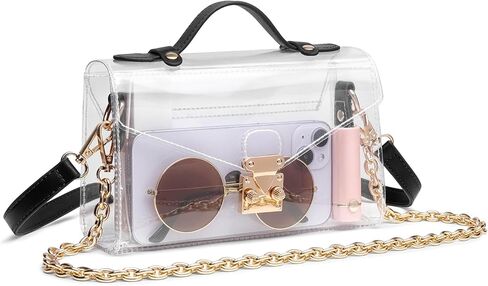 محفظة شفافة للاستاد، حقيبة صغيرة بلاستيكية لطيفة وشفافة للحفلات الموسيقية، حقيبة صغيرة للعب اليوم، محفظة بمقبض للاستاد معتمدة للنساء in Kuwait