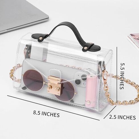 محفظة شفافة للاستاد، حقيبة صغيرة بلاستيكية لطيفة وشفافة للحفلات الموسيقية، حقيبة صغيرة للعب اليوم، محفظة بمقبض للاستاد معتمدة للنساء in Kuwait