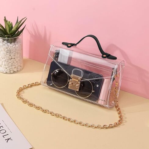 محفظة شفافة للاستاد، حقيبة صغيرة بلاستيكية لطيفة وشفافة للحفلات الموسيقية، حقيبة صغيرة للعب اليوم، محفظة بمقبض للاستاد معتمدة للنساء in Kuwait