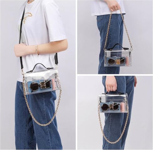 محفظة شفافة للاستاد، حقيبة صغيرة بلاستيكية لطيفة وشفافة للحفلات الموسيقية، حقيبة صغيرة للعب اليوم، محفظة بمقبض للاستاد معتمدة للنساء in Kuwait