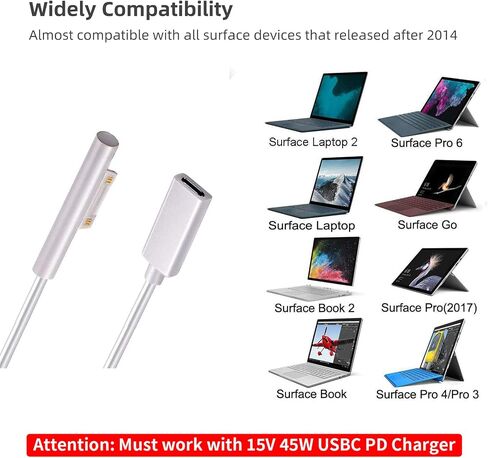 Sisyphy Surface to USB C Charging Cable (Female USB-C, 20 cm), Compatible with Microsoft Surface Pro 7/6/5/4/3 Go3/2/1 Laptop4/3/2/1, Requires 45W 15V/3A USB-C Charger in Saudi Arabia