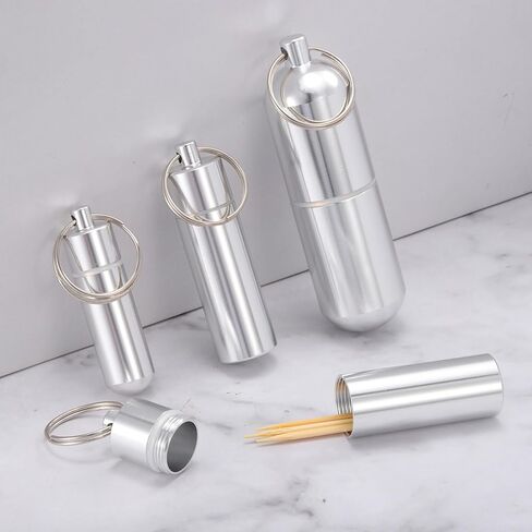 حامل أعواد الأسنان من uxcell، قطعتان - حافظة أعواد أسنان محمولة من سبائك الألومنيوم، جيب حامل أعواد أسنان مقاوم للماء مع سلسلة مفاتيح للتخييم في الهواء الطلق (47 مم) in Kuwait