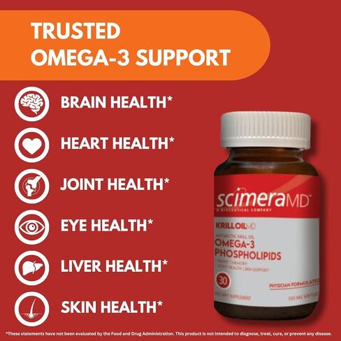 ScimeraMD® KrillOilMD زيت الكريل القطبي الجنوبي أوميغا 3 DHA EPA مكمل مع أستازانتين لدعم القلب والدماغ والمفاصل، 30 قيراط in Kuwait