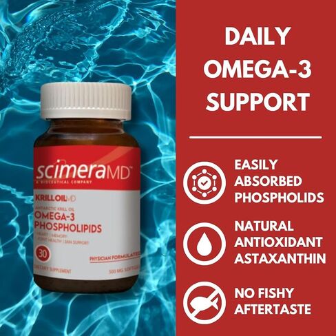 ScimeraMD® KrillOilMD زيت الكريل القطبي الجنوبي أوميغا 3 DHA EPA مكمل مع أستازانتين لدعم القلب والدماغ والمفاصل، 30 قيراط in Kuwait