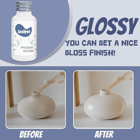 Clay Varnish for Air Drying Clay, 100ML Gloss Finish Air Dry Clay Glaze, High Gloss & Water Proof, and Scratch Resistant, Design for Air Dry Clay Pottery (Gloss Varnish) in Saudi Arabia