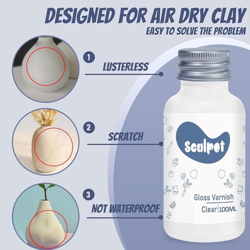 Clay Varnish for Air Drying Clay, 100ML Gloss Finish Air Dry Clay Glaze, High Gloss & Water Proof, and Scratch Resistant, Design for Air Dry Clay Pottery (Gloss Varnish) in Saudi Arabia
