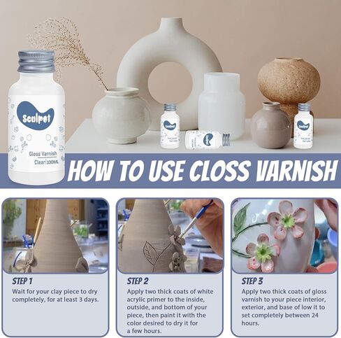 Clay Varnish for Air Drying Clay, 100ML Gloss Finish Air Dry Clay Glaze, High Gloss & Water Proof, and Scratch Resistant, Design for Air Dry Clay Pottery (Gloss Varnish) in Saudi Arabia