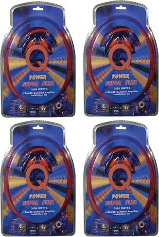مجموعة تركيب أسلاك مكبر الصوت الكامل QPower Super Flex 4 قياس 3000 وات لتطبيقات نظام الصوت ستيريو السيارة (4 عبوات) in Kuwait