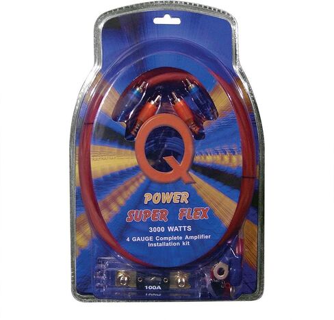 مجموعة تركيب أسلاك مكبر الصوت الكامل QPower Super Flex 4 قياس 3000 وات لتطبيقات نظام الصوت ستيريو السيارة (4 عبوات) in Kuwait