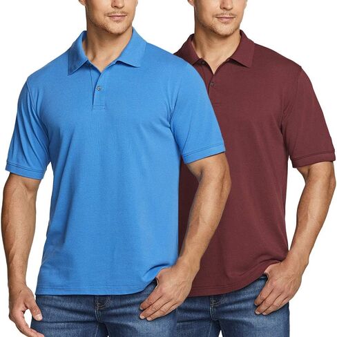 ATHLIO 2 Pack Men's Short Sleeve Polo Shirts, Classic fit Quick Dry Tech Golf Shirts, Dri Flex Performance Solid Top Shirts in Saudi Arabia